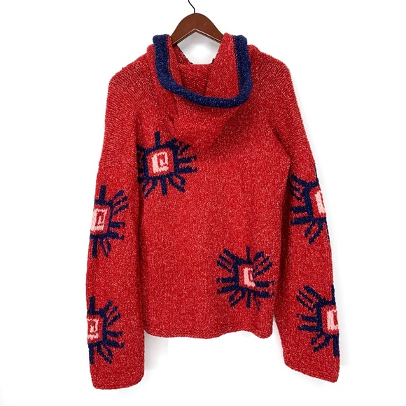 La Llama 100% Wool Full Zip Hand Knit Drop Shoulder Shacket Hoodie From Ecuador - Picture 2 of 16